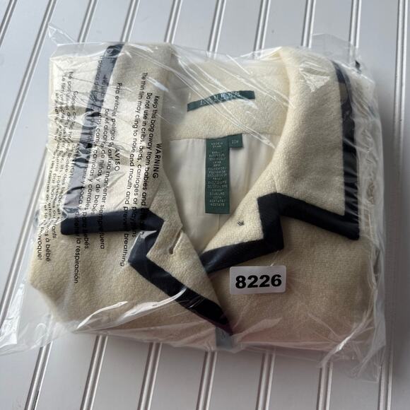 Lauren Ralph Lauren Cream wool blend 3/4 jacket black trim size 20W - Picture 10 of 10